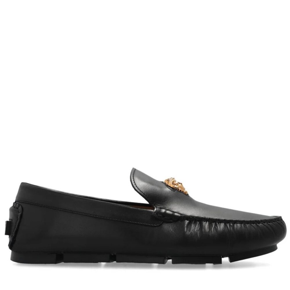 $725 MSRP- Versace Driver Vitello 10037011A00693 Nero-Oro Size 42 - Authentic